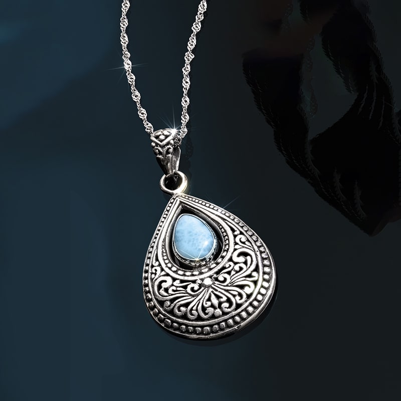 Larimar Bali Pendant, Chain and Earrings